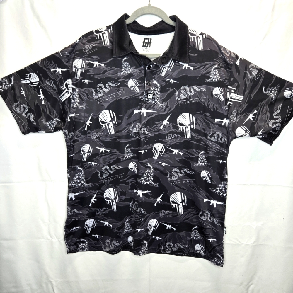 Greater Half Golf Polo Shirt Men's XL "Join Or Die" The Punisher Performance